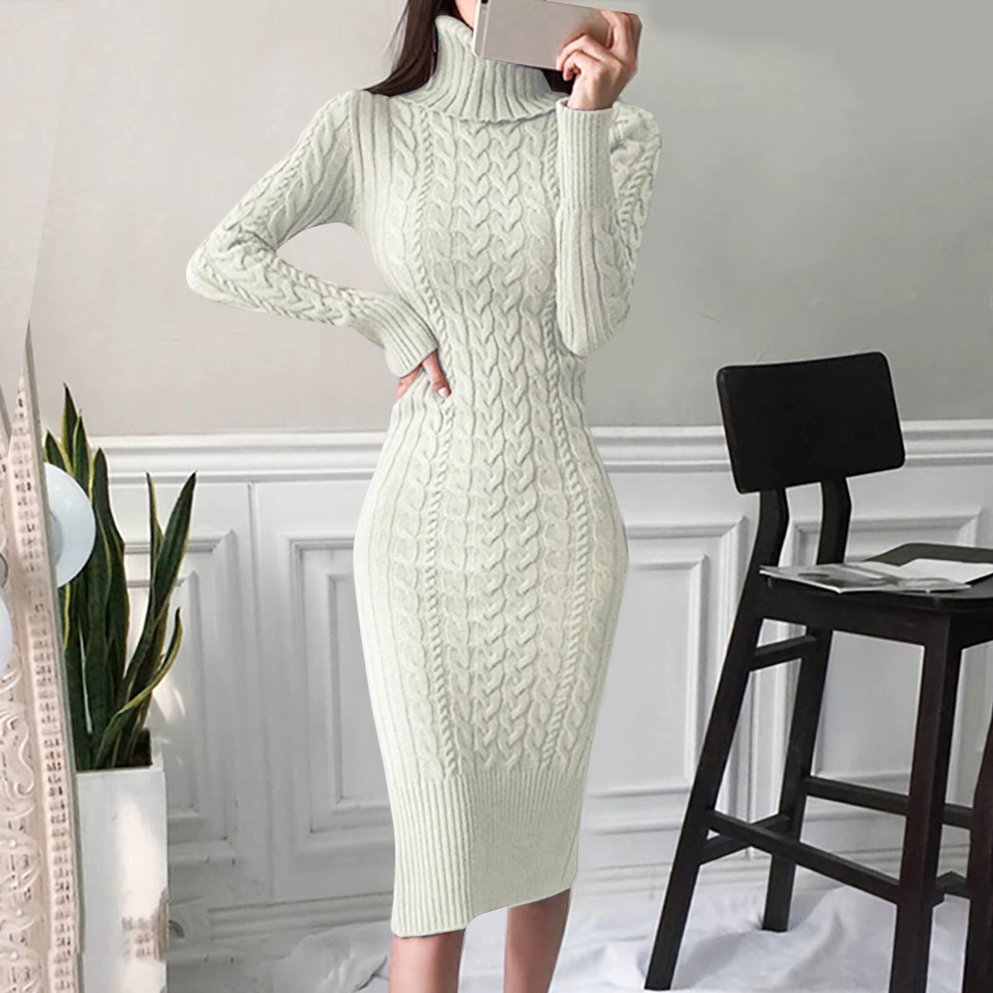 Long Sleeve Turtleneck  Pullover Sweater  Dress