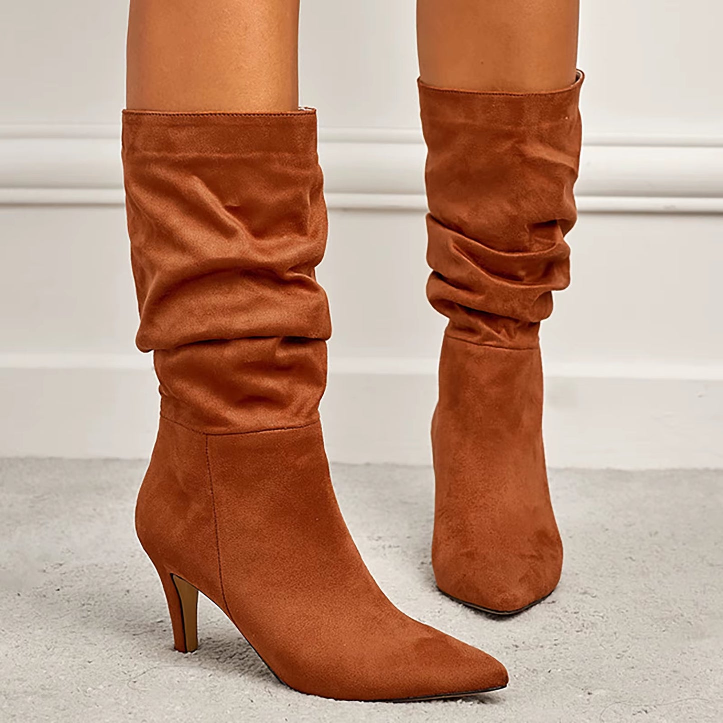 Fall High Suede Mid Heeled Boots 