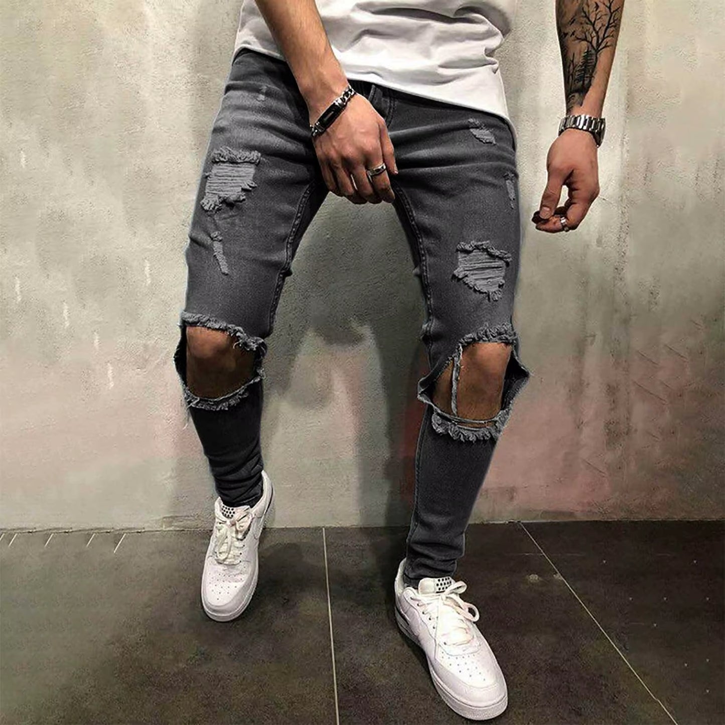 Knee Hole Ripped Stretch Skinny Denim