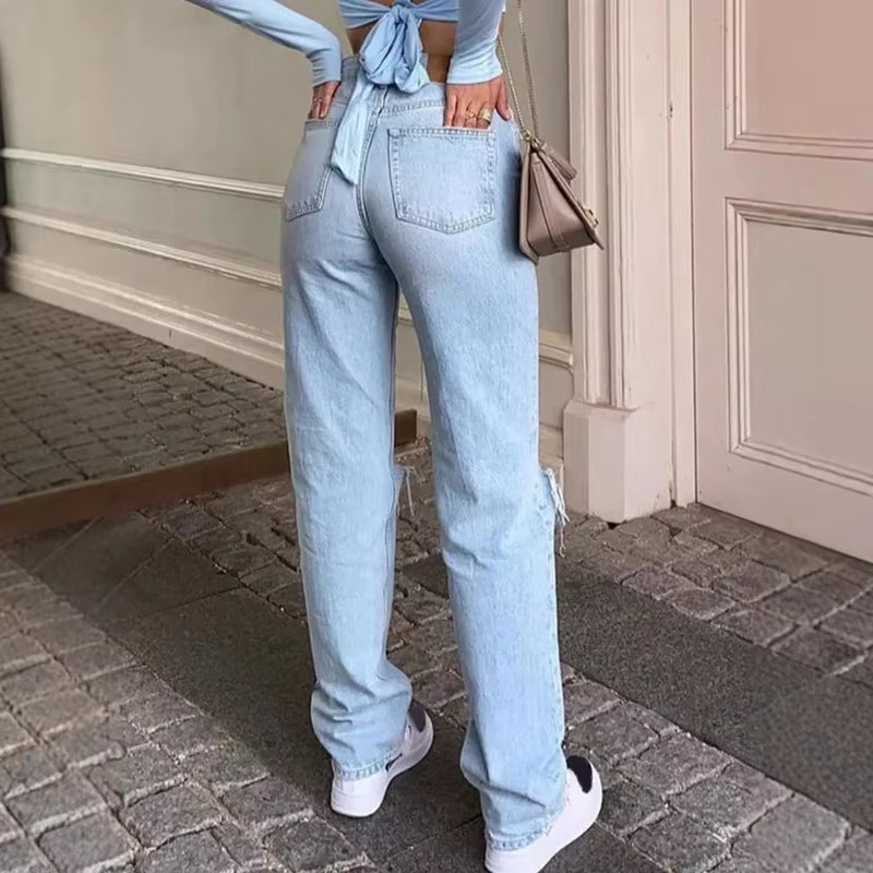 High-Waisted Straight-Leg Jeans 