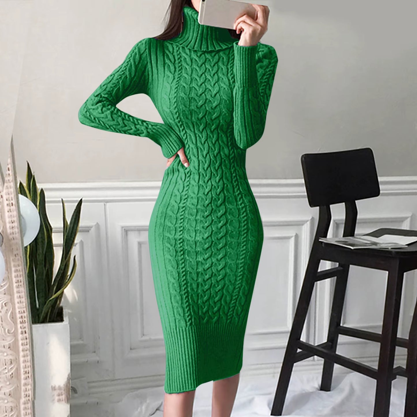 Long Sleeve Turtleneck  Pullover Sweater  Dress