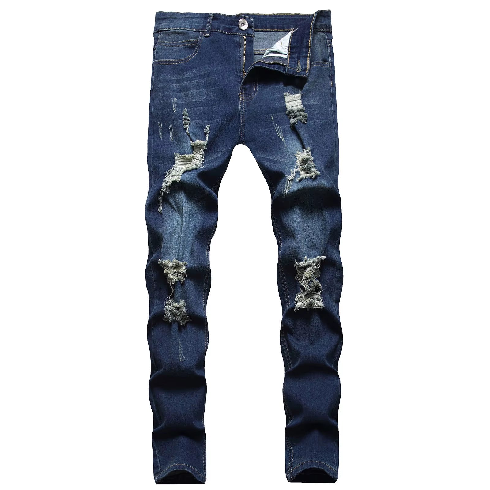  Ripped Denim Slim Fit Retro Jeans 