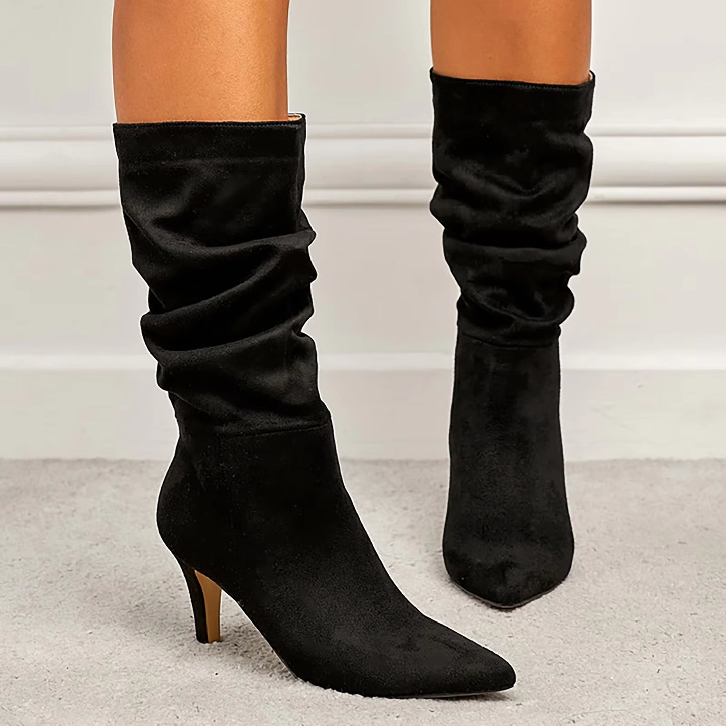 Fall High Suede Mid Heeled Boots 