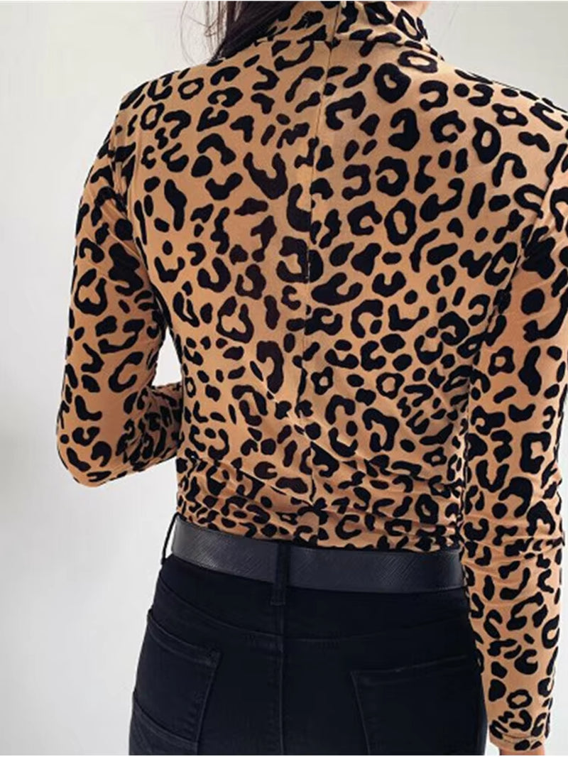 Leopard Print Turtle Neck Blouse 