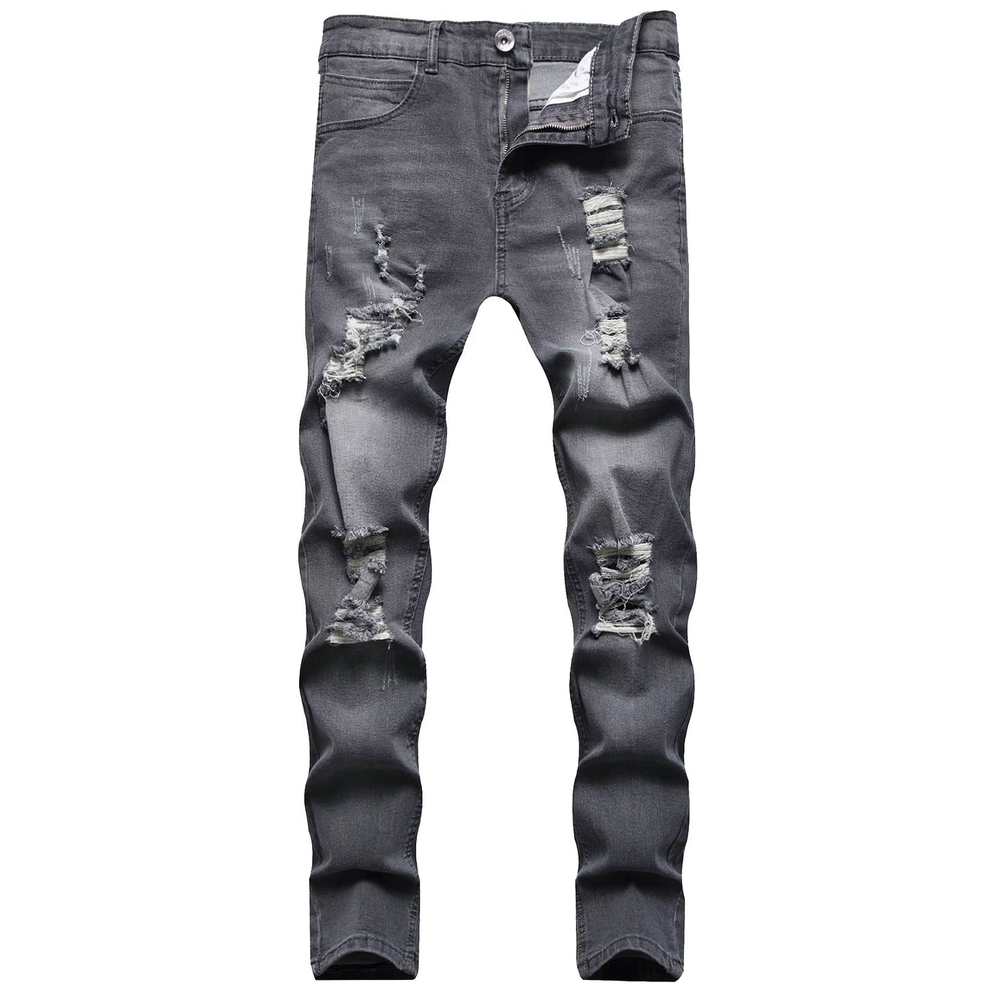  Ripped Denim Slim Fit Retro Jeans 