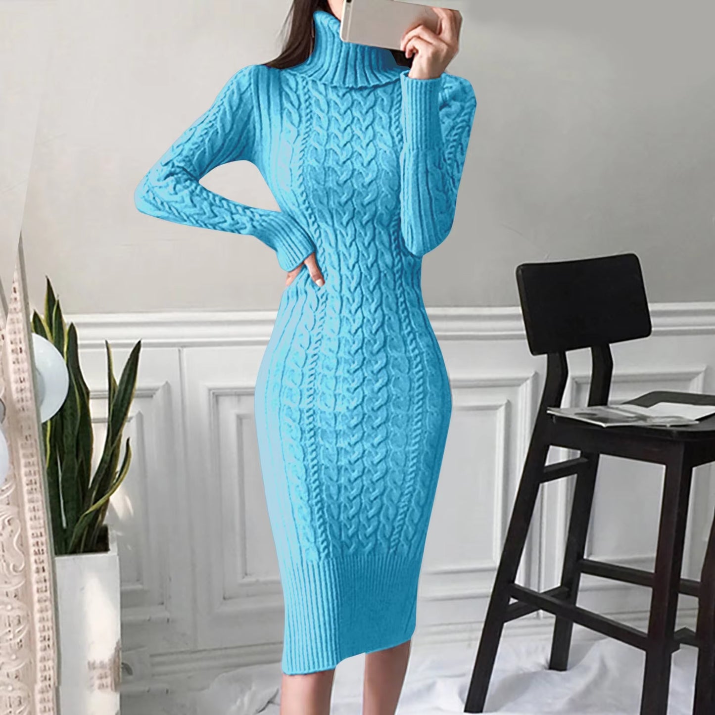 Long Sleeve Turtleneck  Pullover Sweater  Dress