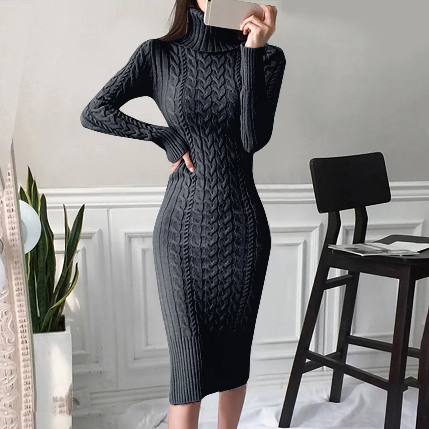 Long Sleeve Turtleneck  Pullover Sweater  Dress