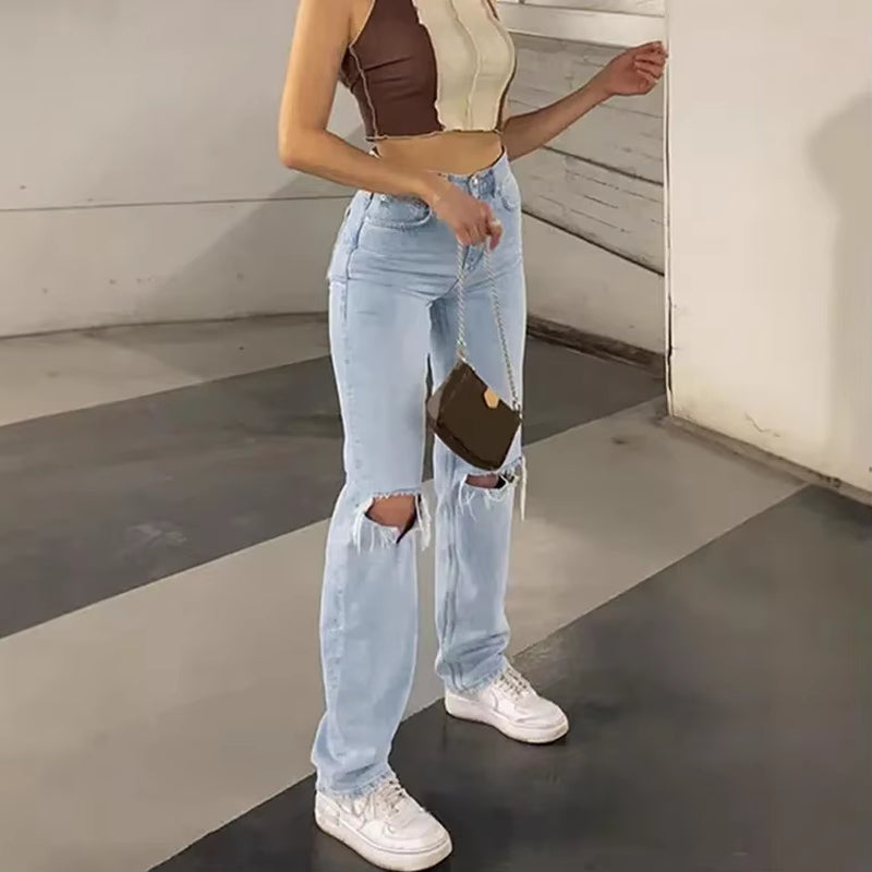 High-Waisted Straight-Leg Jeans 