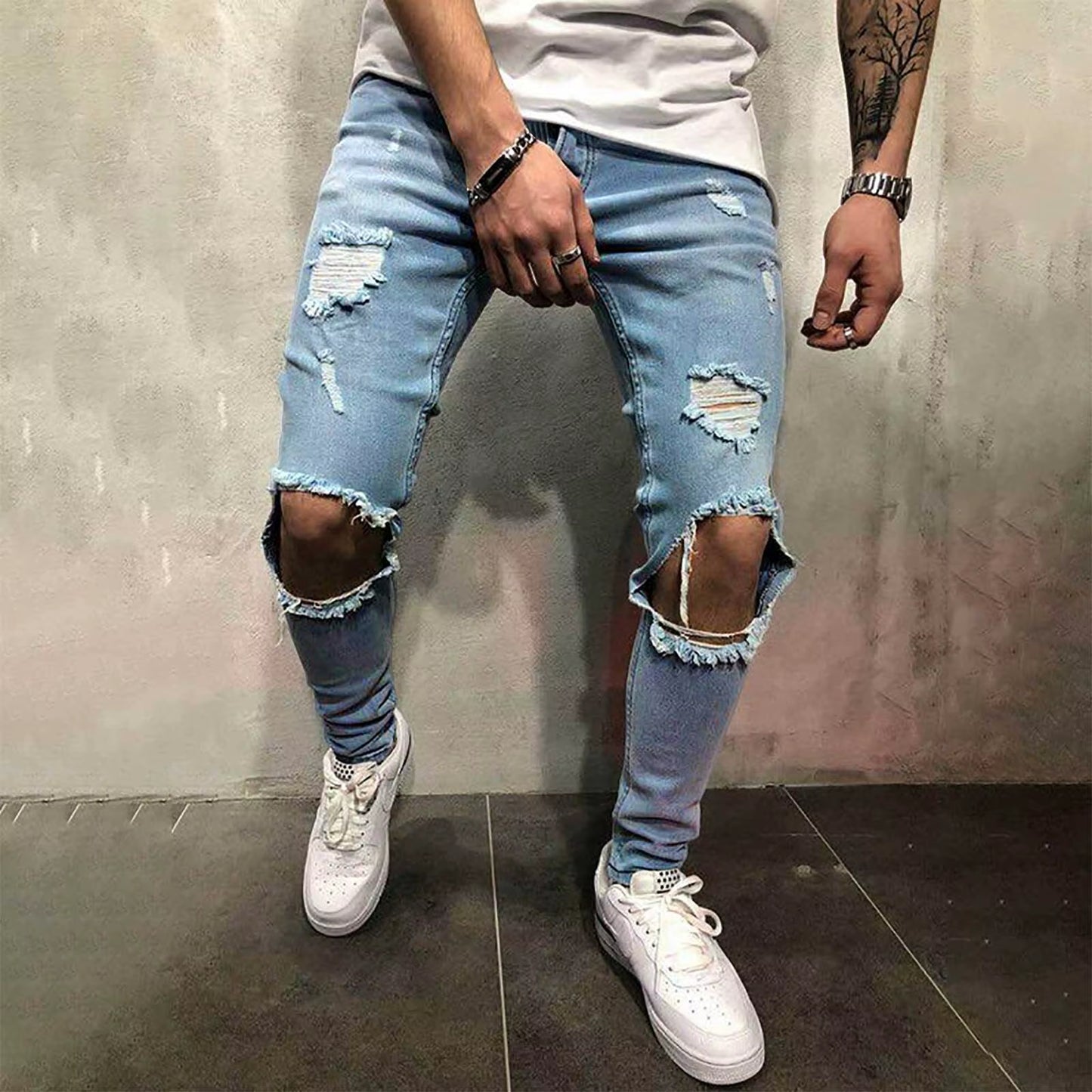 Knee Hole Ripped Stretch Skinny Denim