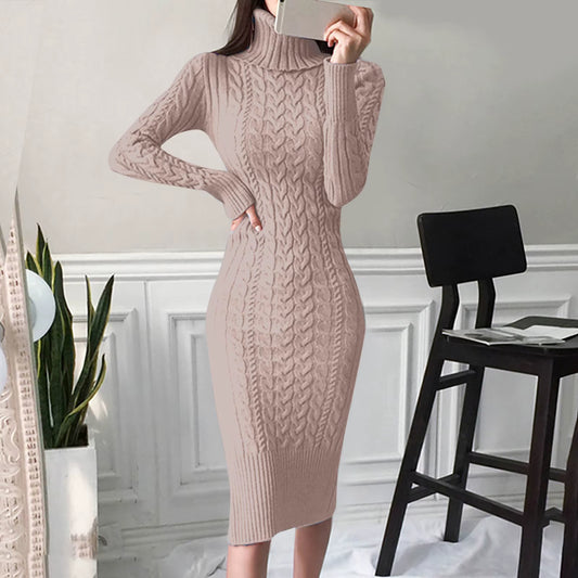 Long Sleeve Turtleneck  Pullover Sweater  Dress