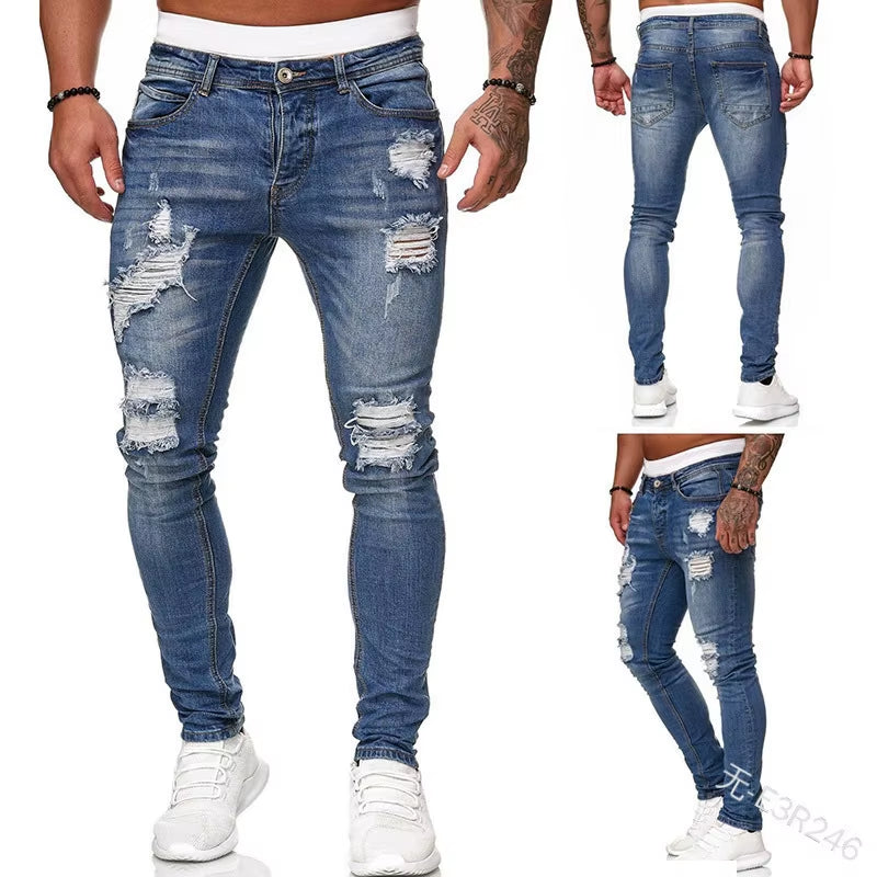 Ripped Mid Waist Skinny Pencil  Denim