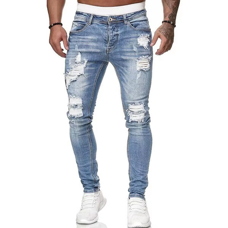 Ripped Mid Waist Skinny Pencil  Denim