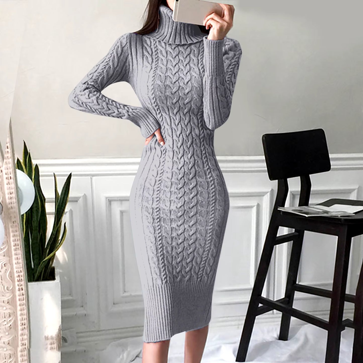 Long Sleeve Turtleneck  Pullover Sweater  Dress