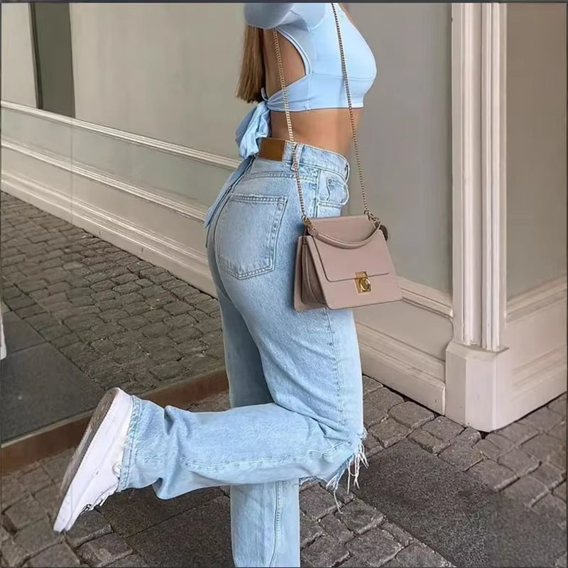 High-Waisted Straight-Leg Jeans 