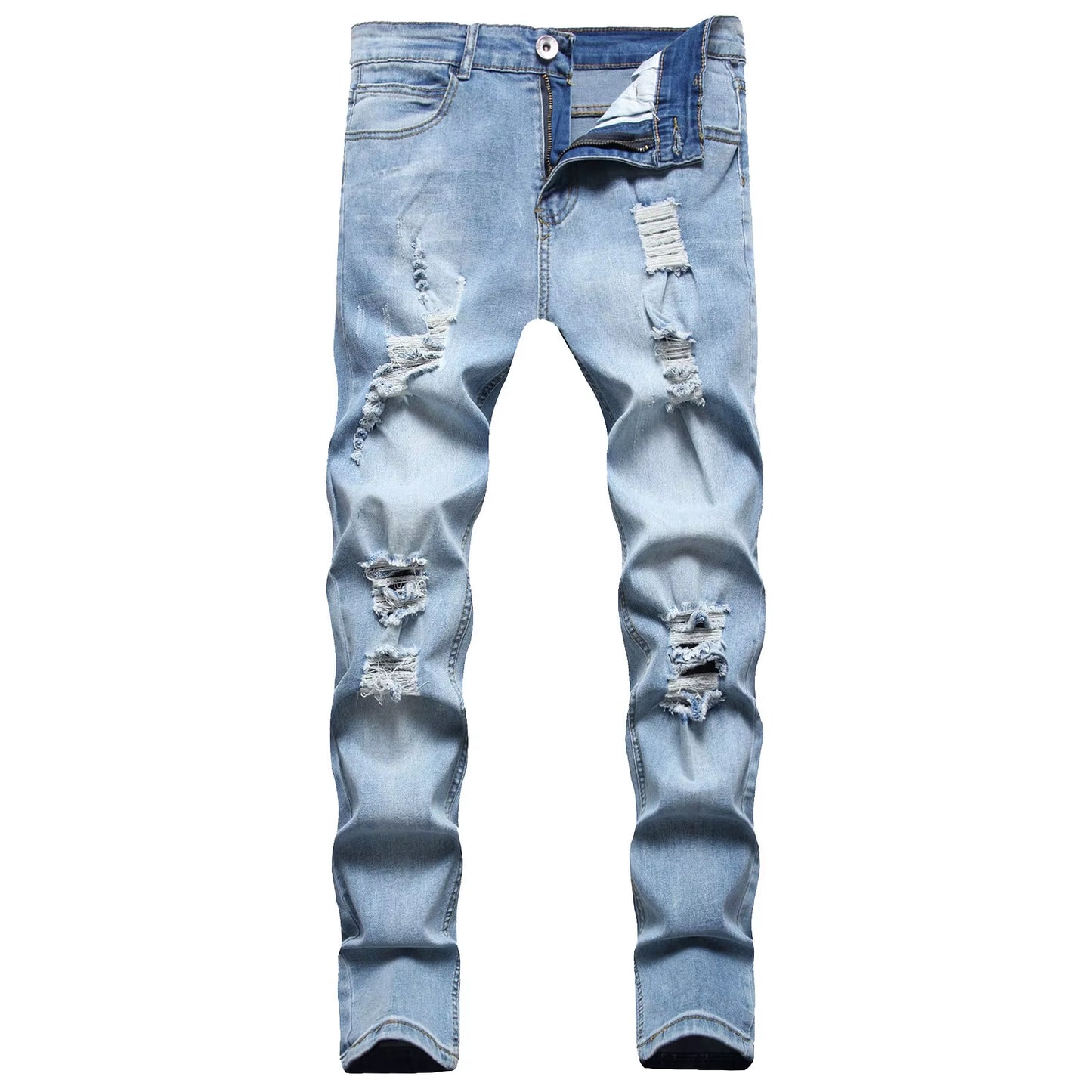  Ripped Denim Slim Fit Retro Jeans 