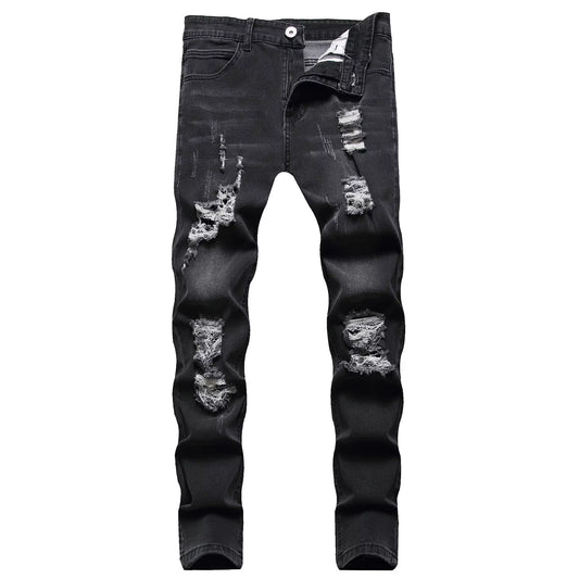  Ripped Denim Slim Fit Retro Jeans 